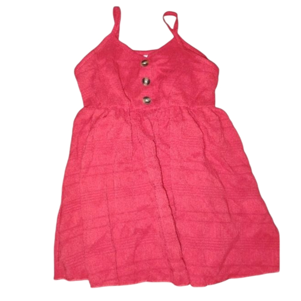 Red Sleeveless Dress with Button Detail